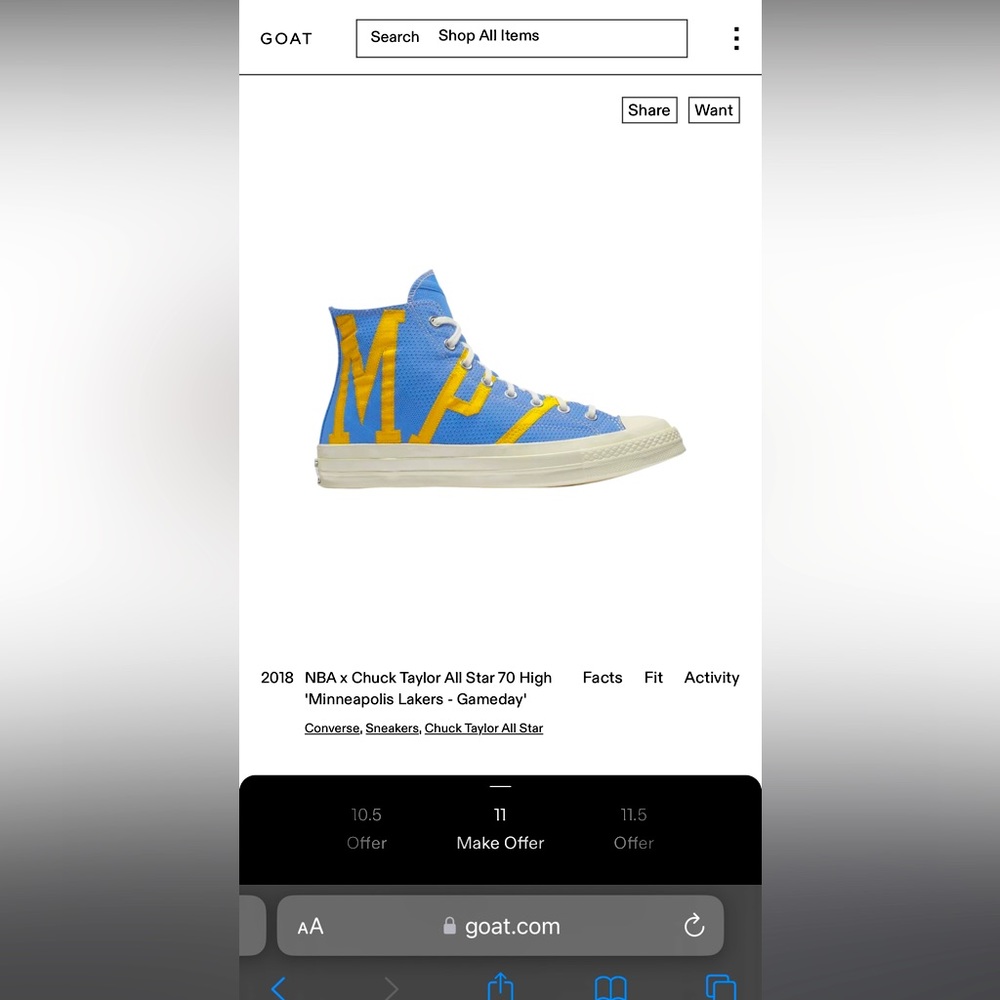 NBA x Chuck Taylor All Star 70 High 'Minneapolis Lakers - Gameday'